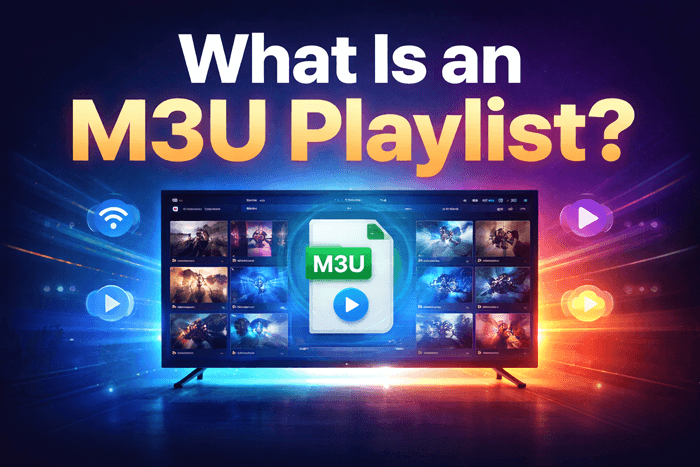 Diagram showing how an M3U playlist connects a text file to a media player interface